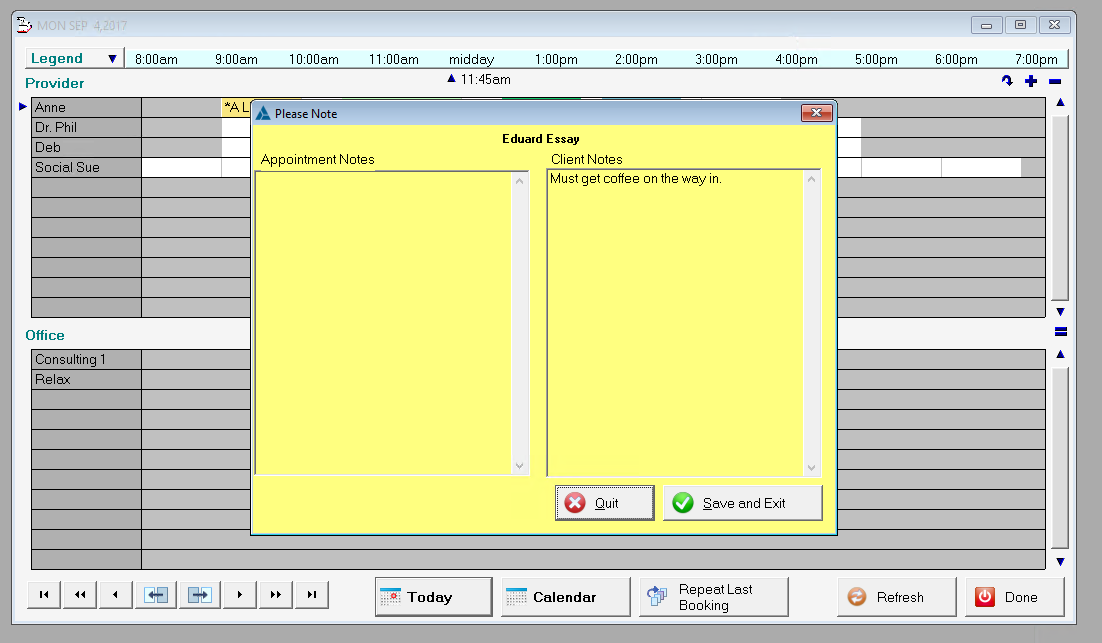 4. View, add or edit Notes about an appointment.
