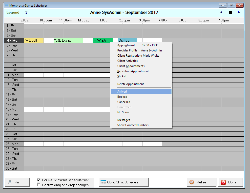 4.2.  Change the status of appointments. 